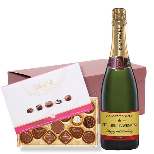 Personalised Champagne - Red Star Label and Lindt Master Chocolatier Hamper – Premium Gift